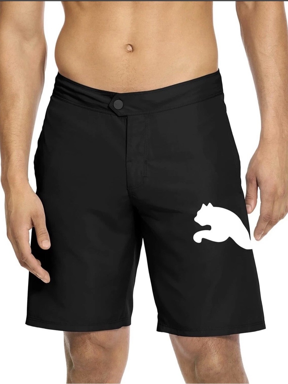 Puma Men’s Black Swim Board Shorts Size 28 Big Cat Logo Quick Dry New